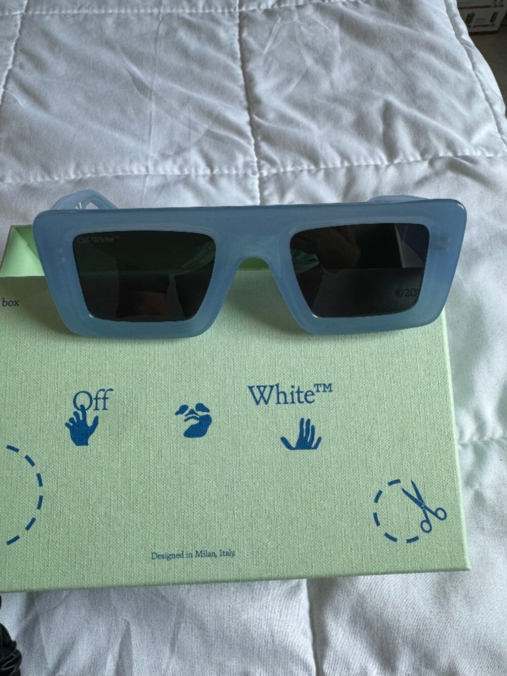 Off-White Sunglasses Blue Oversized Square Frame Dark Lens Designer Eyewear